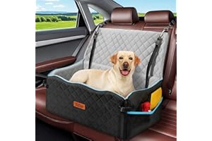 TIVRAY Large Dog Car Seat, Dog Car Bed for Large Dogs Under 60 lbs or 2 Small Breeds, Comfortable Pet Booster Seat with Memory Foam Thick Cushion, Detachable & Washable Pet Bed for Backseat, Black+Grey