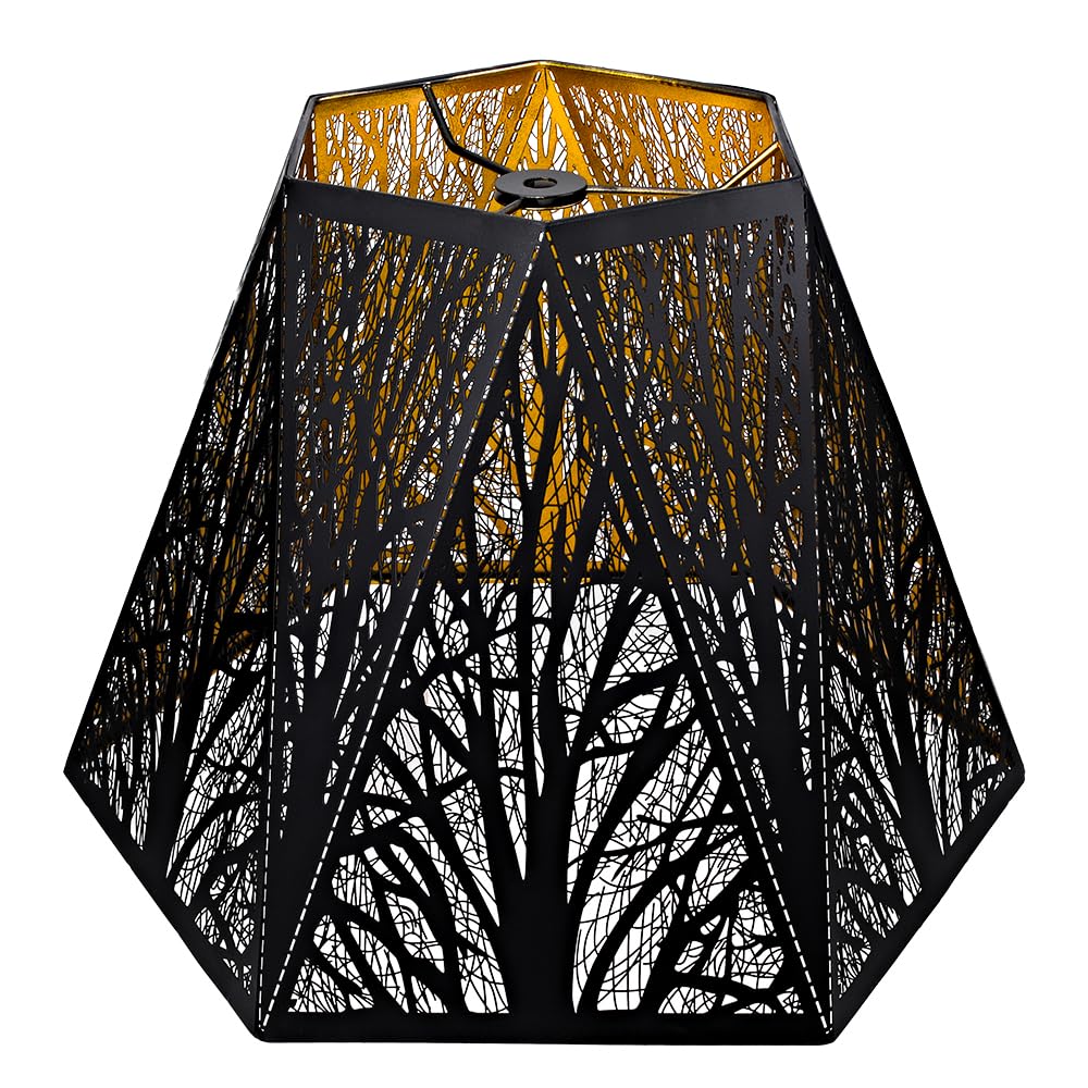 Photo 1 of Medium Modern Style Lamp Shades with Multiple Sides, ALUCSET Metal Lampshade with Pattern of Trees for Table Lamp and Floor Light, 7 x 13.8 x 9.5 Inch, Spider (Black/Gold)