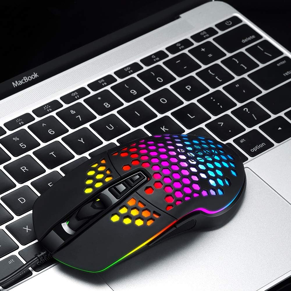 Lightweight Gaming Mouse, Wired USB PC Gaming Mice with Ultralight Honeycomb Shell, RGB Chroma LED Light, 6400 DPI Adjustable, Pixart 3325, Programmable 7 Buttons Mouse for Windows 7/8/10/XP: Computers & Accessories