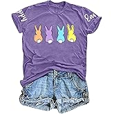 VILOVE Easter Shirt Women Cute Bunny Graphic Tee Happy Easter Letter Printed Tshirts Casual Short Sleeve Easter Gift Tops
