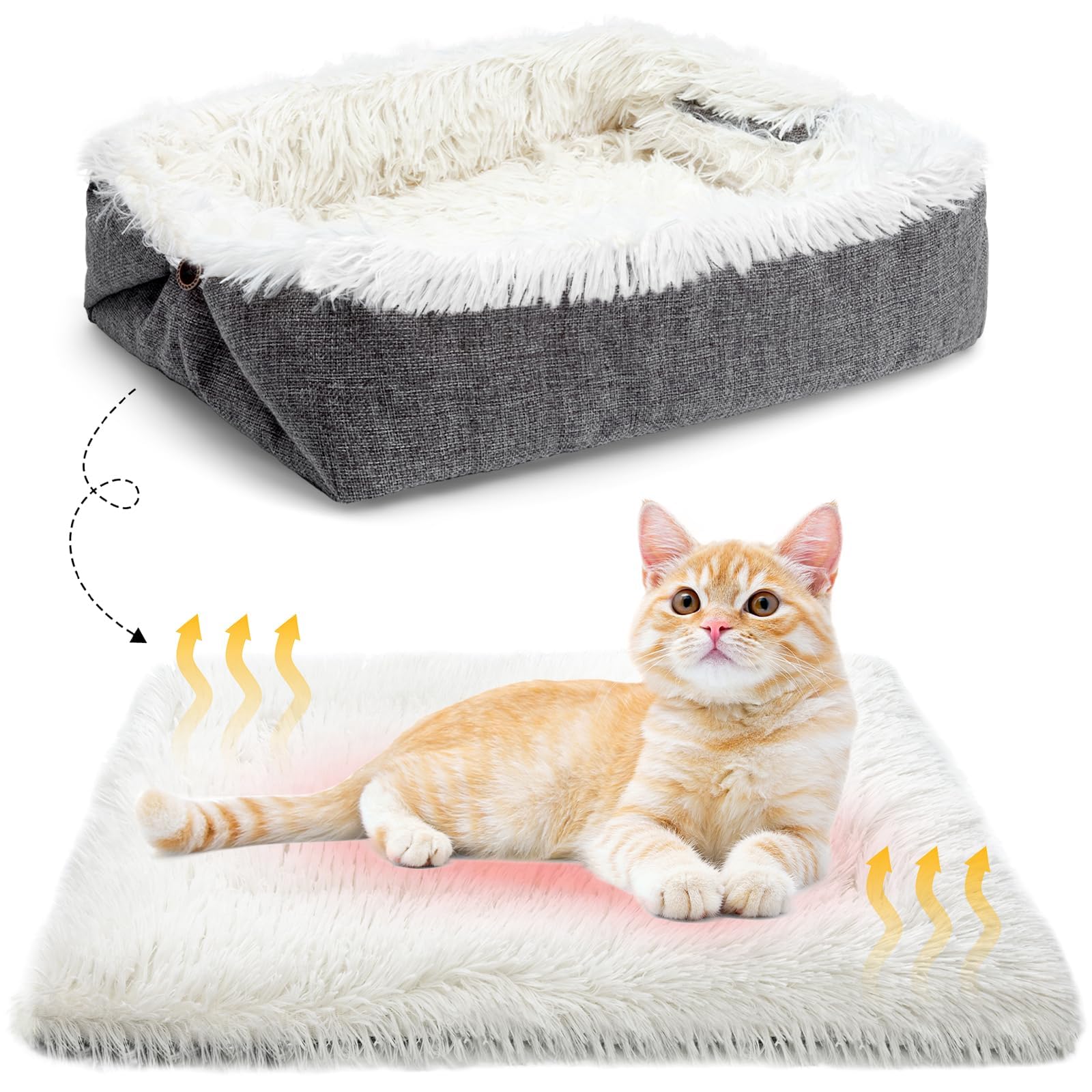 MAIYADUO Self Warming Cat Bed for Cats and Small Dogs, 42x36 cm Washable Foldable Convertible Cat Beds for Indoor Cats, Soft Plush Pet Blankets Cushion Mat