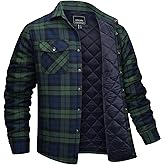 EKLENTSON Men's Flannel Shirt Jacket Quilted Lined Plaid Coats Warm Winter Jacket Thick Button Down Coat with 5 Pockets