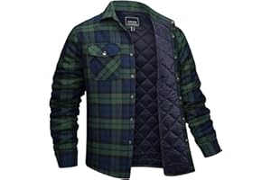 EKLENTSON Men's Flannel Shirt Jacket Quilted Lined Plaid Coats Warm Winter Jacket Thick Button Down Coat with 5 Pockets