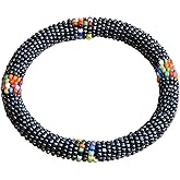 Tembo Crafts Africa - Maasai Beaded Bangle - Handmade - Beaded Bracelets - Small/Medium - Metallic Grey, KB33