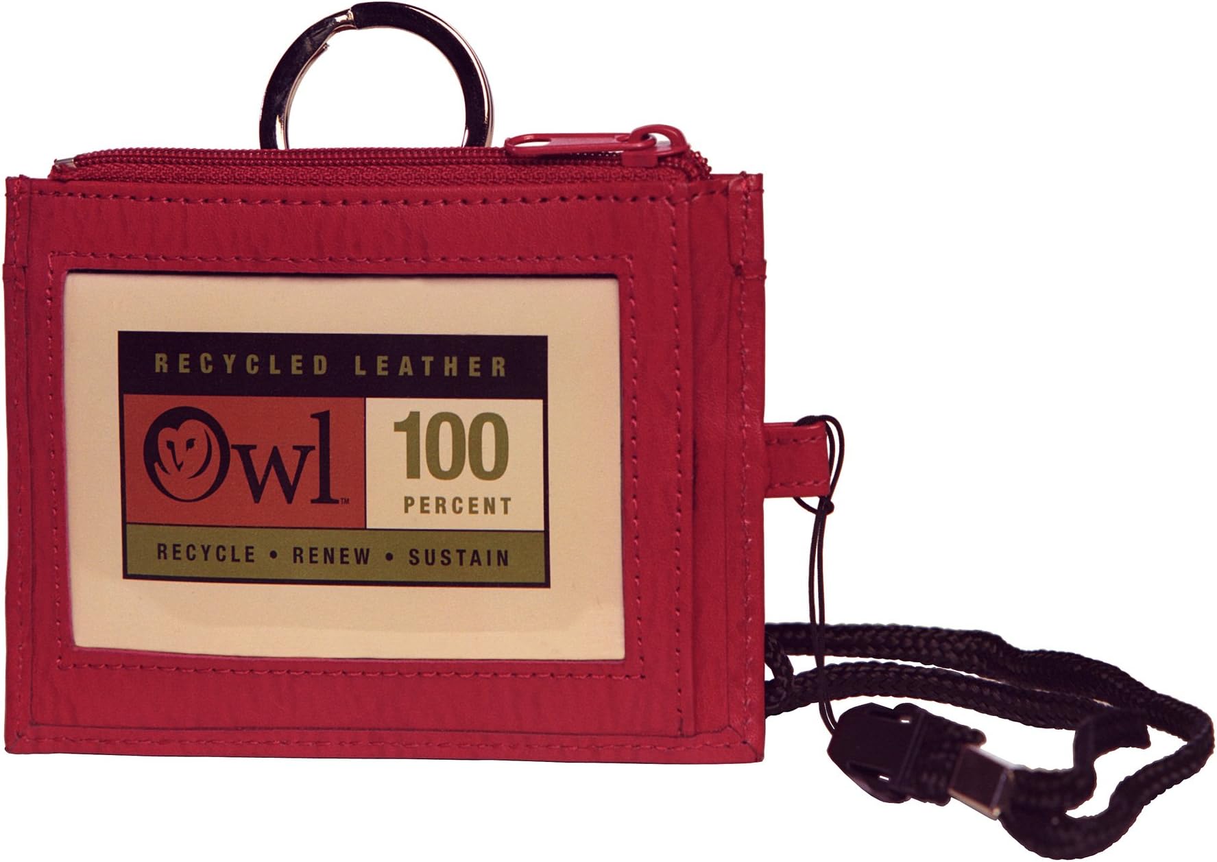 OWL Lanyard Leather ID Badge Holder with Keychain Zipper Coin Pen Wallet for Men + Women