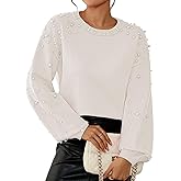 Pink Queen Pearl Sweater for Women 2025 Fashion Fall Winter Chunky Crewneck Lantern Sleeve Loose Knit Pullover Sweaters Top