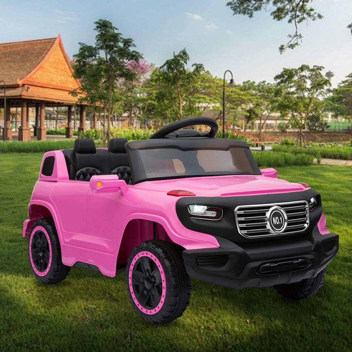 Hommoo Electric Ride On Cars for Kids, Pink Electric Car Toy for Girls to Ride, Battry-Powered Ride On Mini Jeep Car Gifts for Children Child Boys, Kids Ride-On Truck Vehicle Car w/ Remote Control