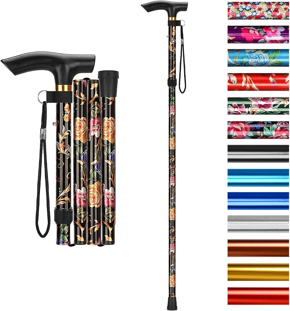 supregear Adjustable Folding Walking Cane Portable Lightweight Black Floral