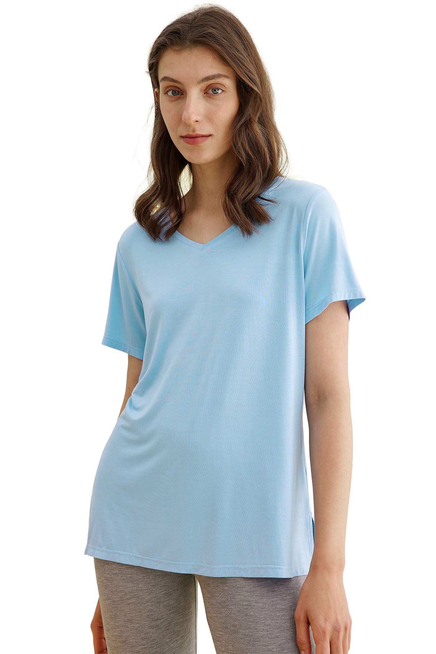 Photo 1 of Latuza Women's Viscose Sleep T-Shirt V-Neck Pajamas Top L Light Blue large 