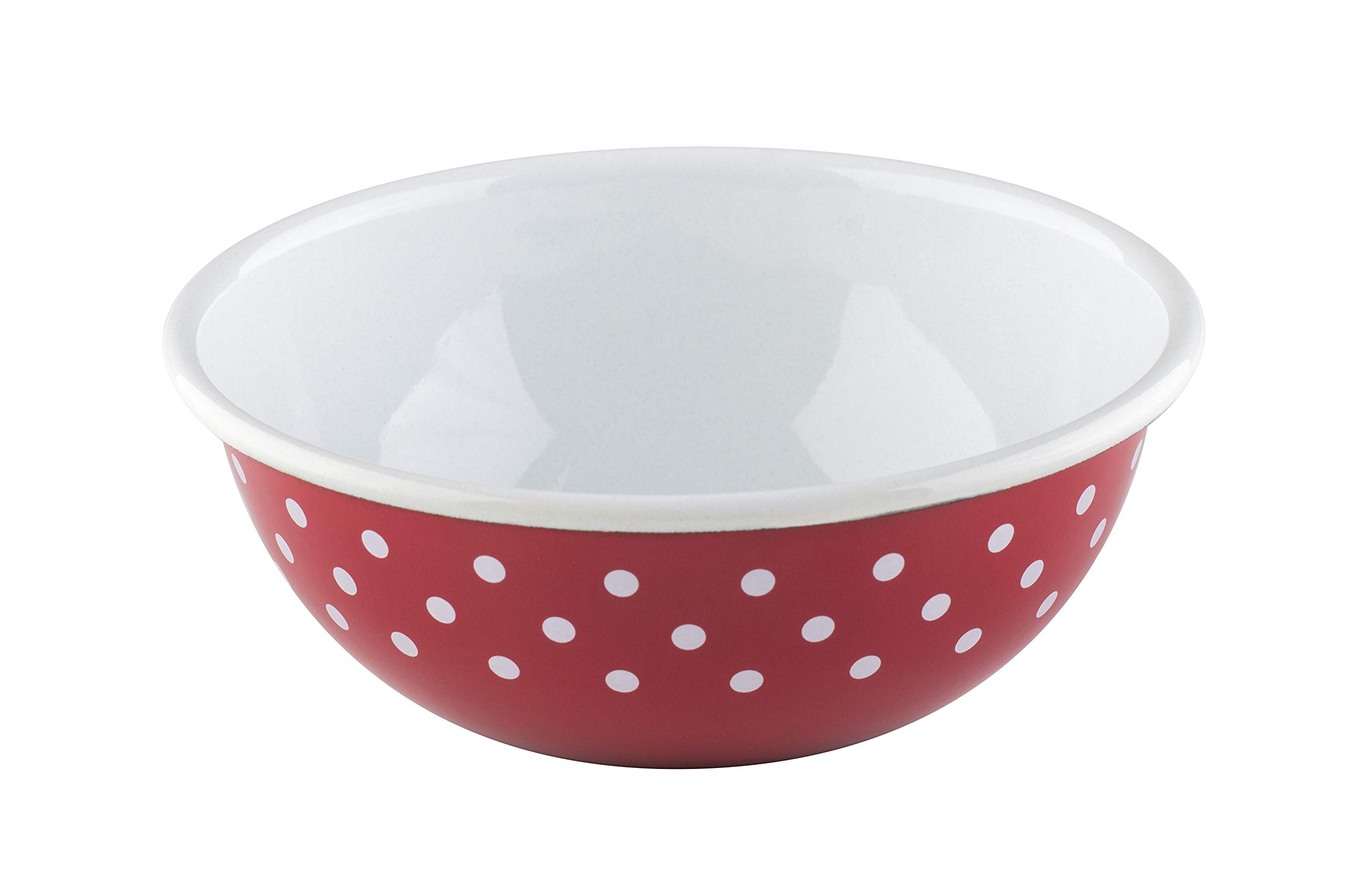 Riess, 0303-077, Kitchen Bowl 14, Country - PÜNKTCHEN Rot, Diameter 14 cm, Height 5.1 cm, Capacity 0.47 Litre, Enamel, red/White, Induction