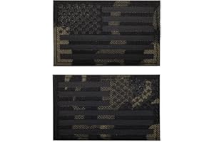 2PCS AliPlus America Flag Patches IR Infrared Reflective Patches Laser Cut Patch Standard and Reverse Hook and Loop(Black Camo) America Black Camo