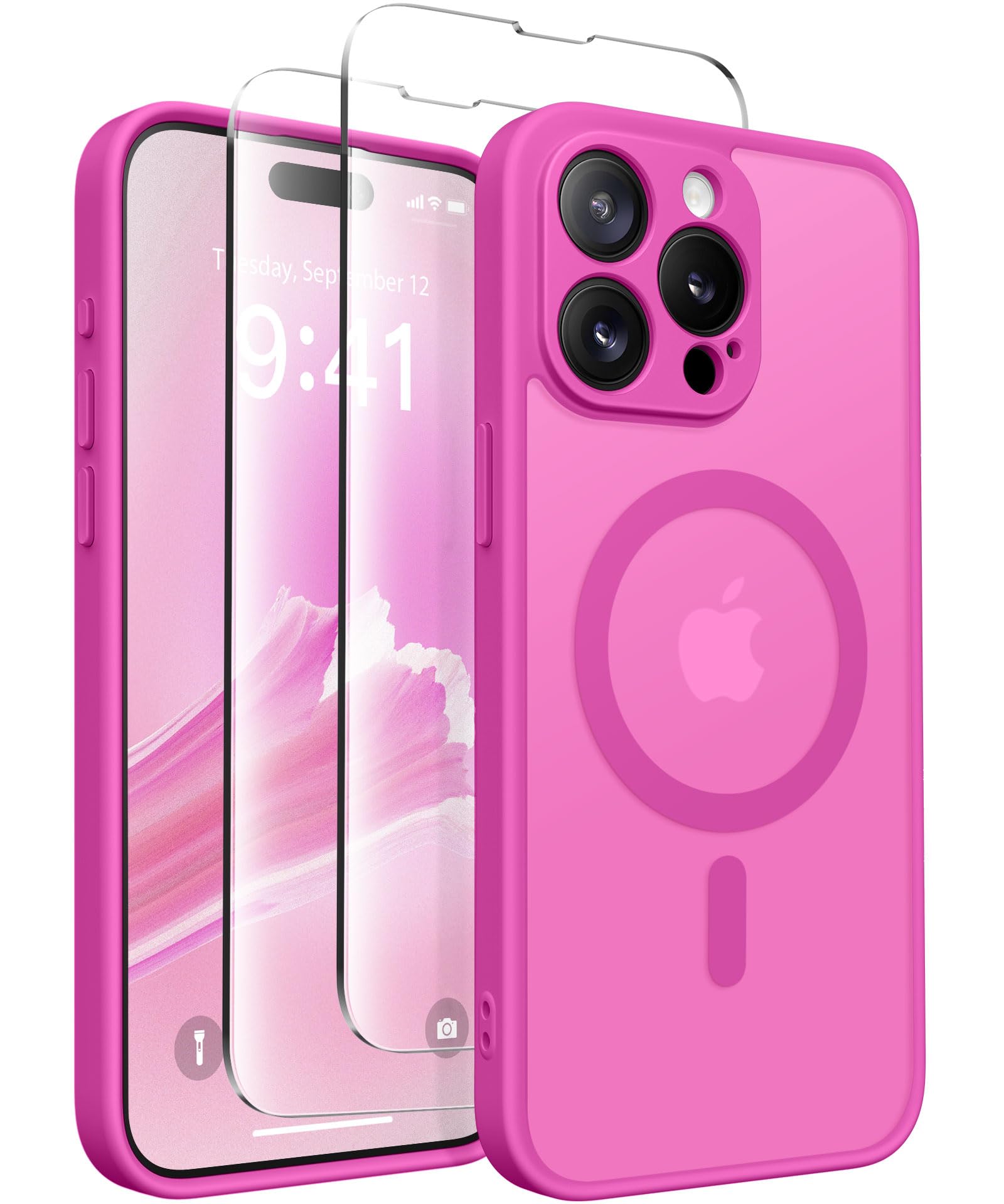 CAPRARO Magnetic for iPhone 15 Pro Max Case, [Compatible with MagSafe] [Full Camera Protection] [14FT Drop Protection] Shockproof Protective Slim Translucent Phone Case, ShockingPink — image 1