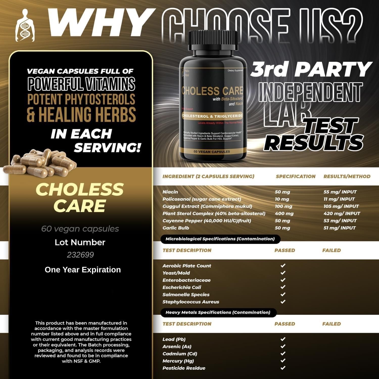 Cholesterol Supplement - Triglycerides Support Capsules w. Organic, Odorless Garlic, Cayenne Pepper, Plant Sterols to Support Normal HDL and LDL Cholesterol Levels w. Antioxidant Niacin (Vitamin B3)