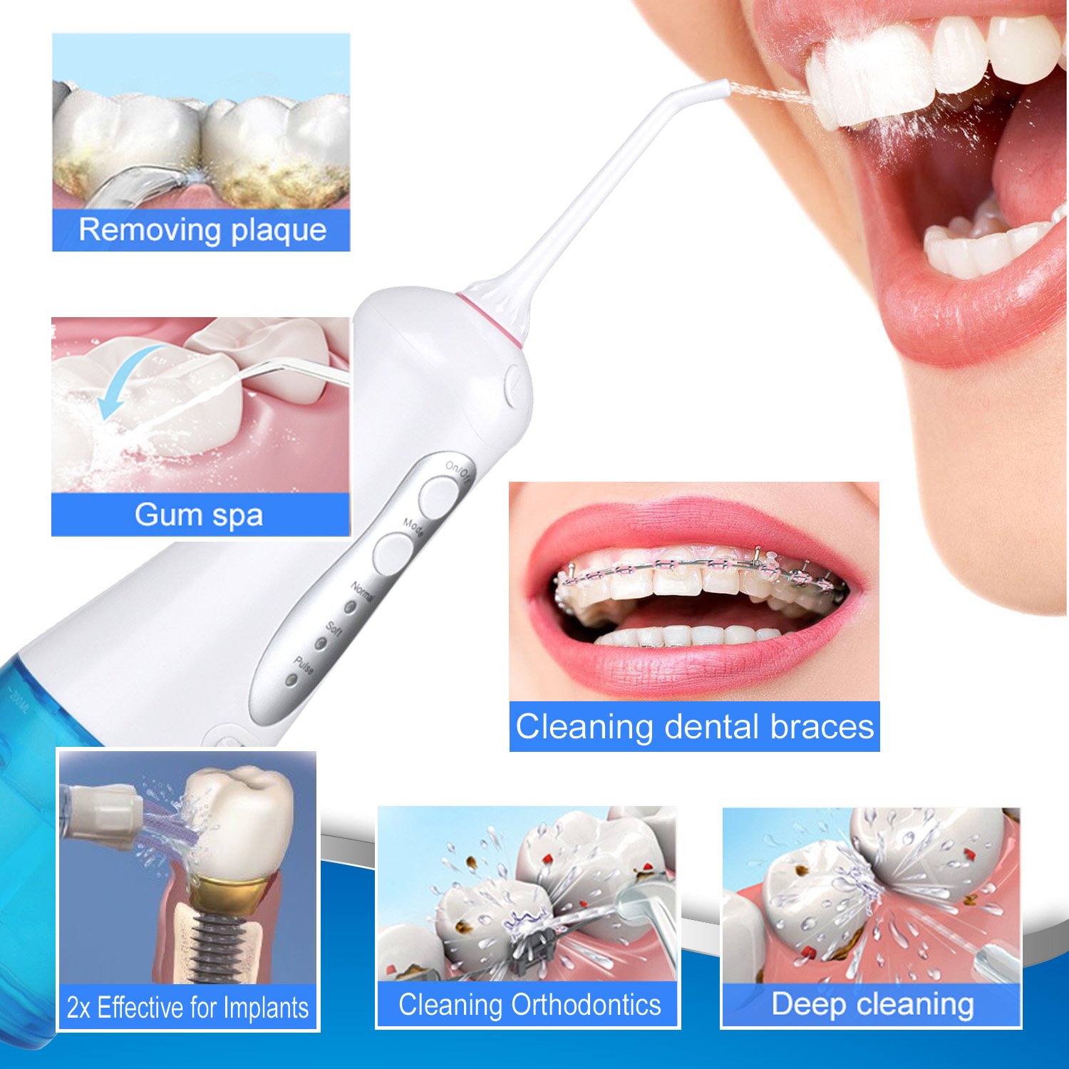 Oral Irrigator Cordless Water Flosser Rechargeable, DentJet 200ml Waterproof Water Pick for Teeth Portable Teeth Cleaning Kit with 3 Modes for Travel and Household (DJ-159 New Design)