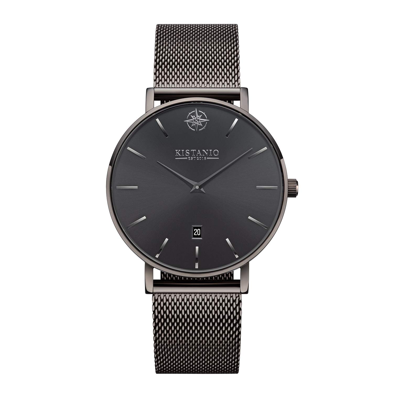 Kistanio Moyen GM-GMS-M Women's Watch with Milanese Strap Date Stainless Steel Gun Metal Gun Sapphire Glass, Gun metal / gun metal, Bracelet