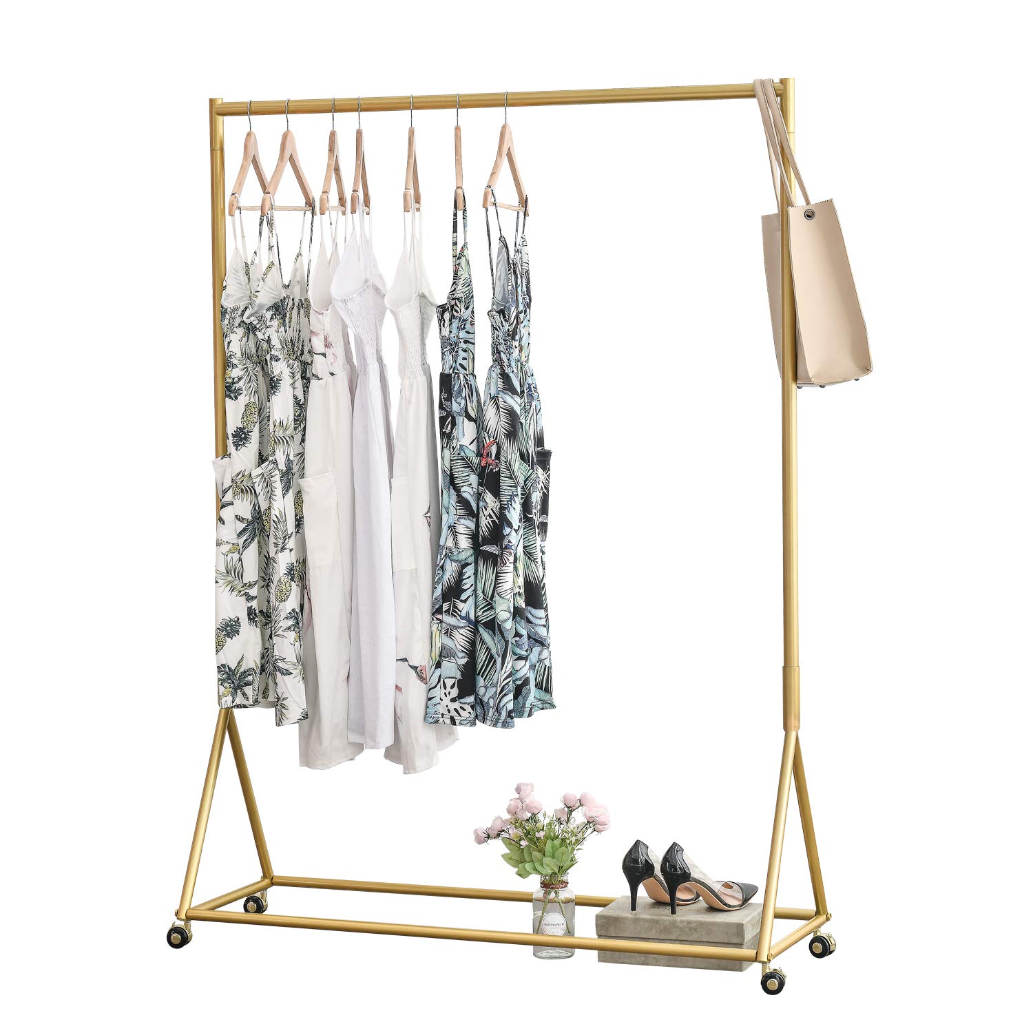 BOSURU Modern Clothes Rack Retail Display Clothes Rack Freestanding Garment Rack Easy Assemble Clothing Rack for Bedroom or Boutiques Gold 47" L