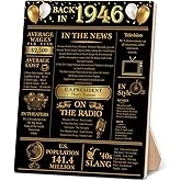 80th Birthday Party Decorations for Women Men, Black and Gold Back in 1946 Poster Wooden Sign, 80th Anniversary Birthday Table Decorations Party Favors
