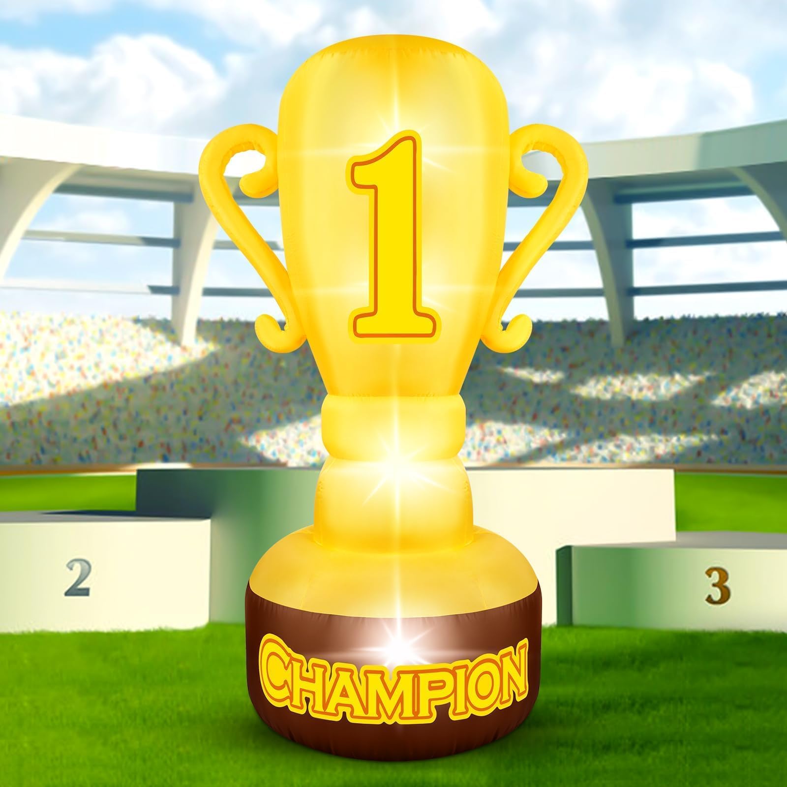 Photo 1 of 5.4FT Giant Inflatable Trophy Outdoor Decorations Blow up Trophy Decor Built in 4 LED Lights for Award Trophies Inflatable Decorations Large Trophies Supplies for Sports Competitions Party