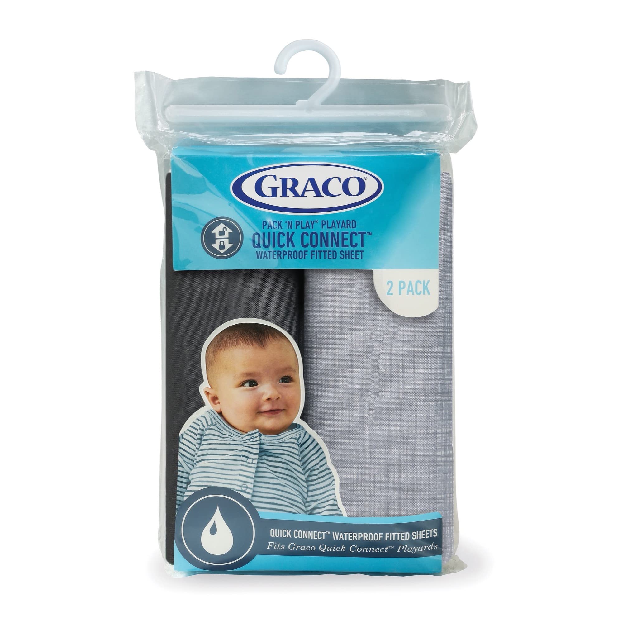 Graco Pack 'n Play Quick Connect? Playard Waterproof Sheets, 2 Pack, Woven and Grey