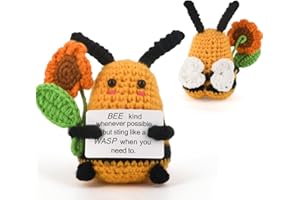 AFFOMO Positive Crochet Gifts Funny Bee Handmade Emotional Support Crochet Cute Animal Affirmation Card for Colleagues, Women and New Teacher Christmas Desk Decoration Inspirational Mini Doll