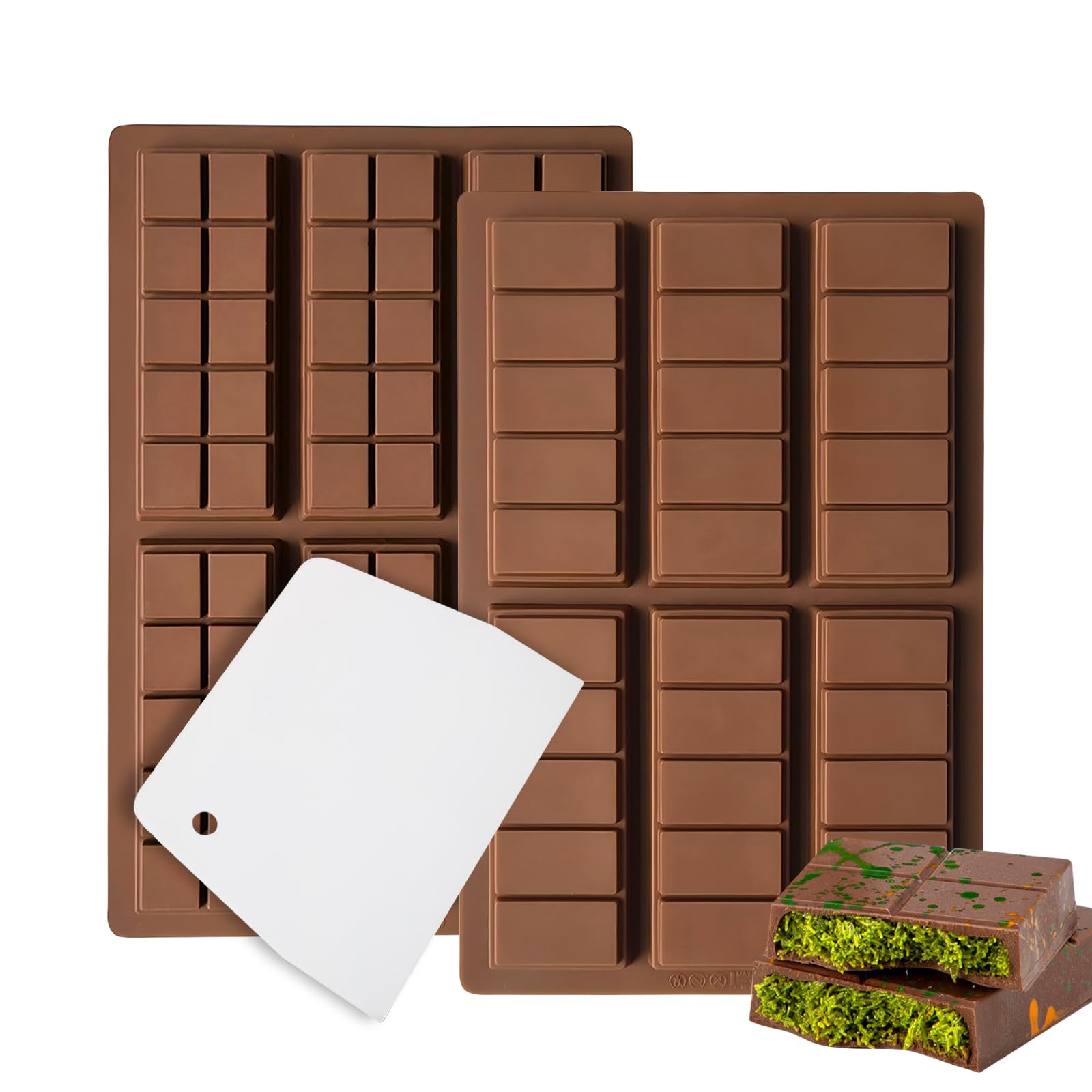 Photo 1 of Zivcaer 2 Pack Chocolate Bar Mold Deep for Stuffed Bar, Non-Stick Thick Chocolate Molds, Silicone Chocolate Candy Molds for Knafeh Pistachio Chocolate Bar, Candy, DIY Handmade Gifts (5 Snap+10 Snap)
