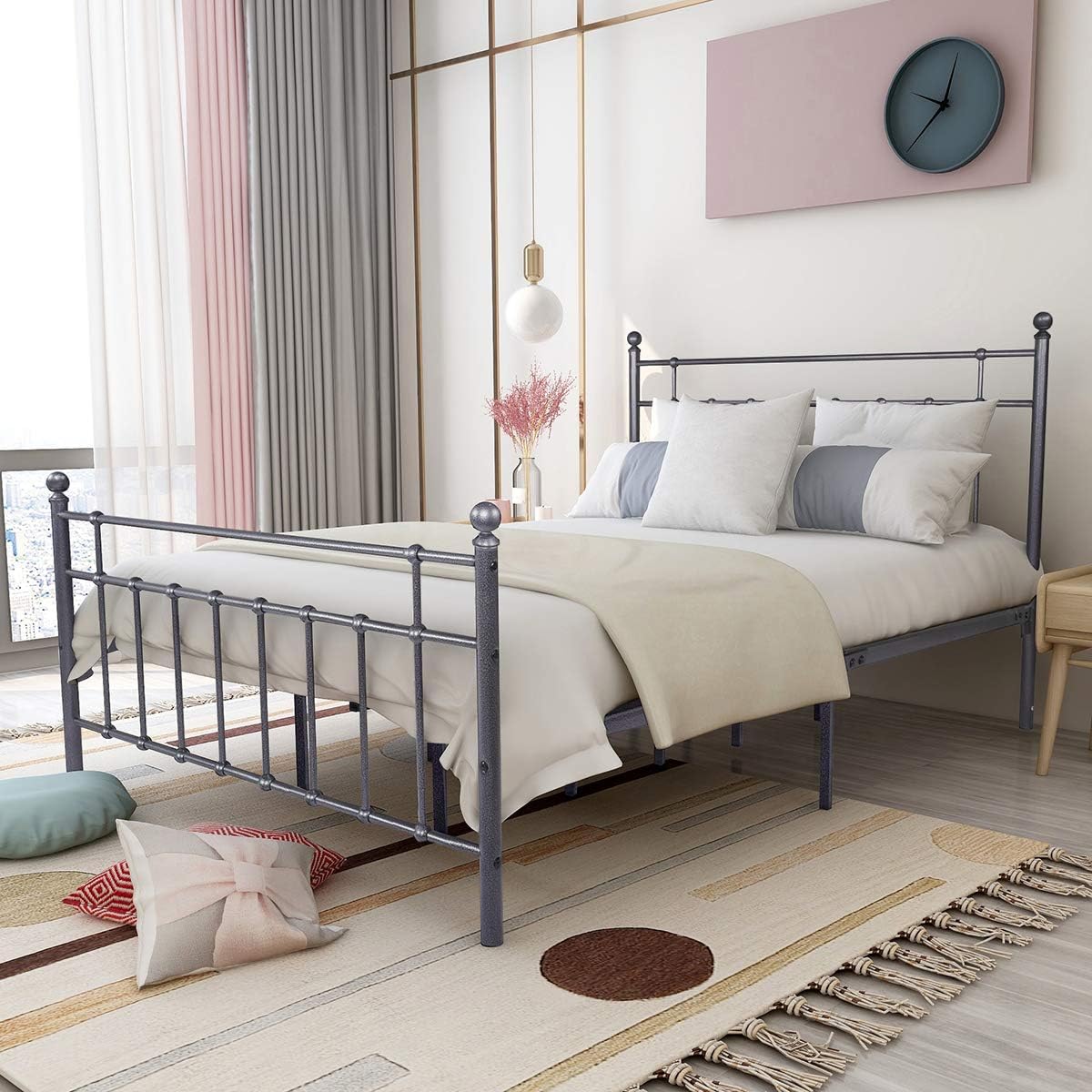 Victorian Vintage Style Platform Metal Bed Frame Foundation Headboard Footboard Heavy Duty Steel Slabs Twin Size Brown Twin Bed Frames Home Kitchen Elawfirm Ir