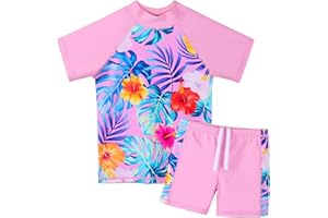 BAOHULU Girls Two Piece Swimsuit Floral UPF 50+ Rash Guard Set Kids Beach Swimwear
