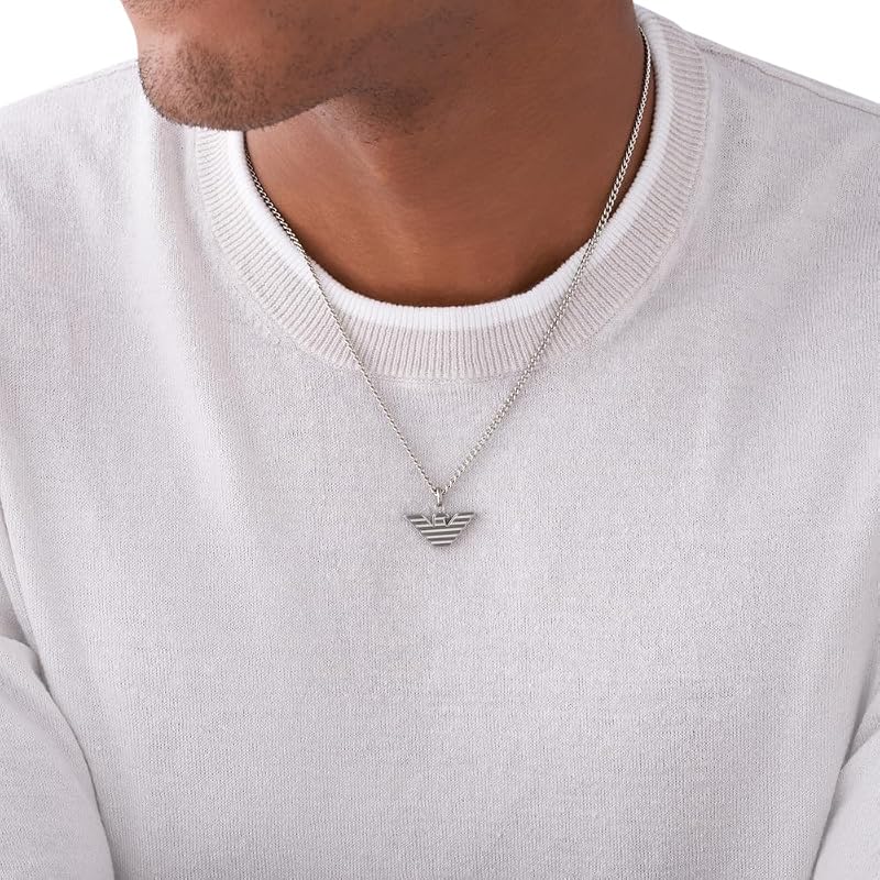 Collana da uomo in acciaio inossidabile con chiusura a moschettone, Argento chiaro