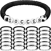 Trnayi 48 Pcs Soccer Bracelets Party Favors Charm Soccer Wristbands Stackable Clay Beaded Bracelets for Men Women Team Birthday Sports Party