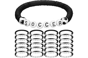 Trnayi 24 Pcs Soccer Bracelets Stackable Clay Beaded Bracelets Soccer Party Favors Beaded Ball Adjustable Clay Bracelet Jewelry Sports Gifts Supplies for Teen Adults
