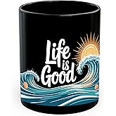 Life is Good Ceramic Coffee Mug 11oz Positive Motivational Quote - Tea Coffee Mug with Comfortable Grip - Unique Fun Gift Cup for Office or Home - Vibrant Long-Lasting Print ID45211
