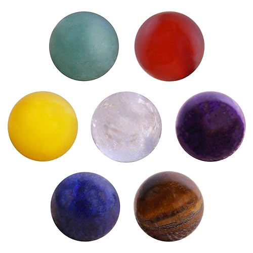 Morella 7 Steinkugeln Edelstein Set 16 mm Chakren Kugeln für Halsketten-Anhänger mit Schmuckbeutel