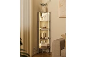 Acodaiuy Corner Shelf, 5 Tier Corner Bookshelf with LED Light,Wall Display Corner Shelf Stand with Storage Rack for Living Room,Bedroom,Office,Grey