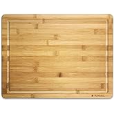 Navaris Wood Cutting Board - Large Natural Bamboo Wooden Chopping Board for Kitchen with Crumb and Juice Groove for Food Prep - Size L, 18 x 13 inches