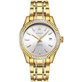 BINLUN Men's Automatic Gold Watches 18K Gold Plated Diamond Mechanical Watch Waterproof Stainless Steel Skeleton Wrist Watch for Men