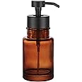 H Halston Amber Glass Foaming Soap Dispenser, Hand Soap, for Kitchen and Bathroom Sink, Heavy Weight Modern Farmhouse Home Decor, Large Capacity Thick Glass Rustproof Pump, Refillable