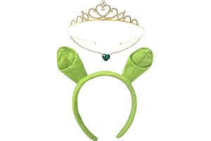 3Pcs Green Ears Headband Princess Crown Necklace Halloween Dress up Costume Accessories Set Women Cosplay Party Supplies