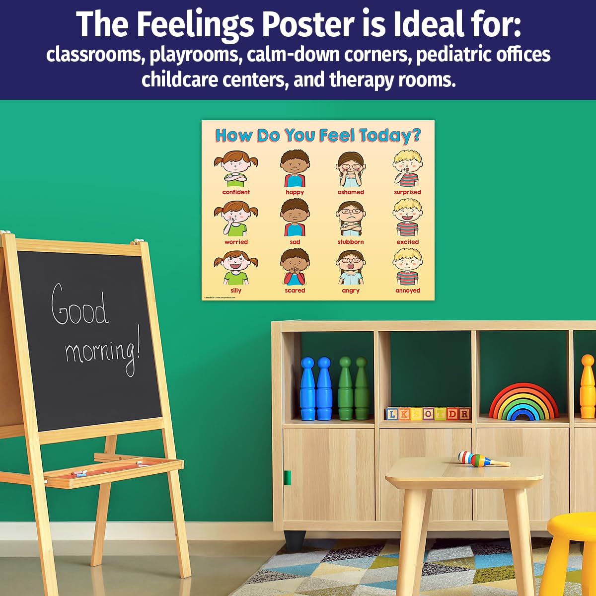 Safety Magnets ZOCO – How Am I Feeling Today? Poster – Laminated 17x22 – Emotions & Feelings Chart for Kids – Preschool Essentials – Classroom Decorations for Homeschool, Daycare, Teachers