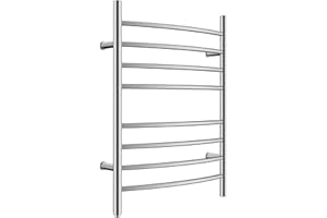 HEATGENE Towel Warmer 8 Bar Plug-in Curved Bath Towel Heater Towel Warmer for Bathroom Plug-in Drying Rack Brushed