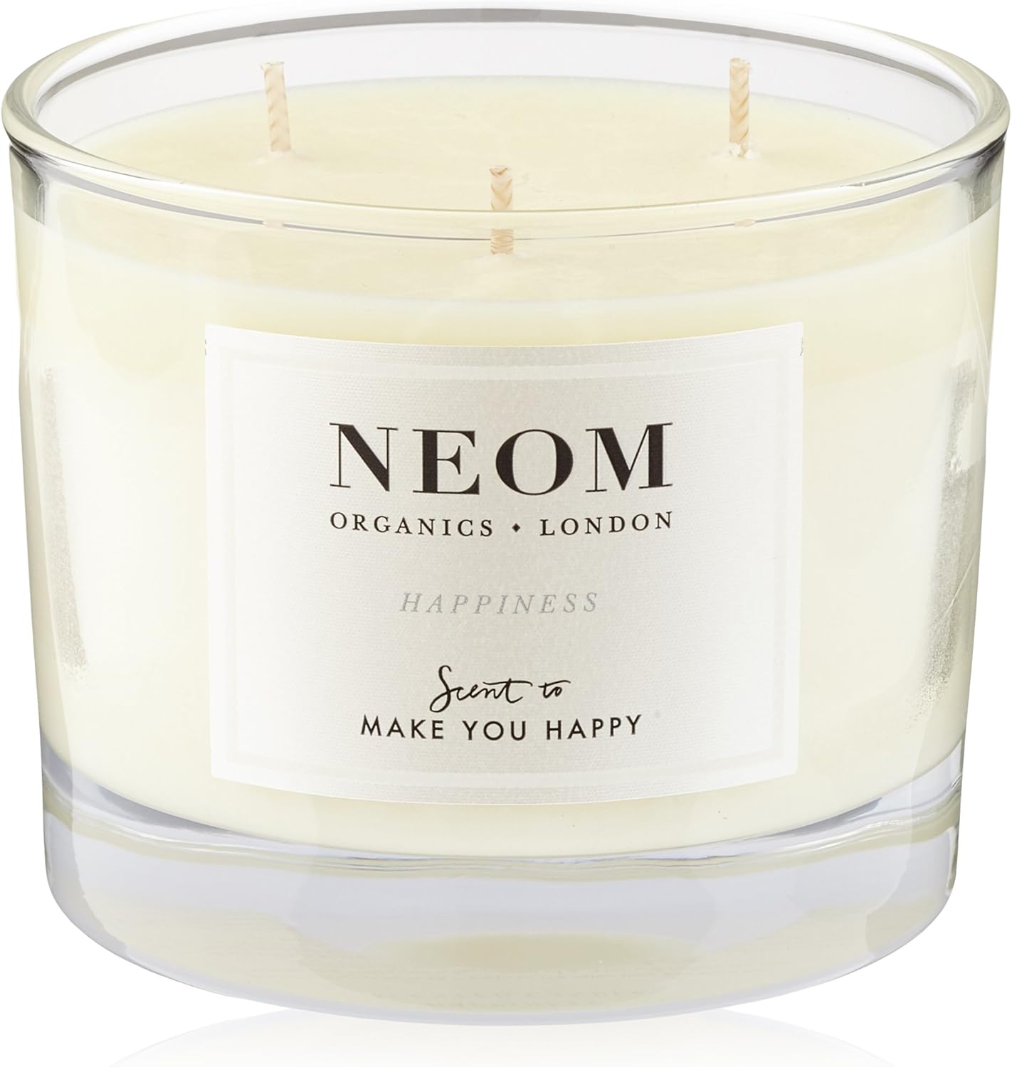 NEOM Happiness Scented Candle, 3 Wick Essential Oil Aromatherapy