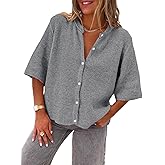 LILLUSORY Short Sleeve Cardigan Sweaters for Women 2026 Summer Cropped Button Up Sweater Tops Casual Shirt Y2K Outfits