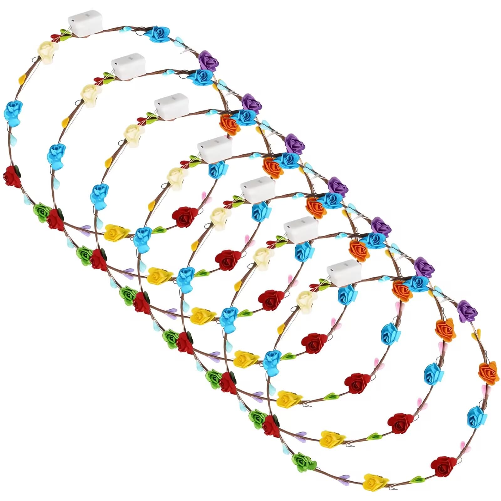 LHKJ 7Pcs LED Flower Wreath Headband, Mini LED Bulb Flora Light up Headband For Girl Women Wedding Festival Holiday Christmas New Year Party (Colorful)