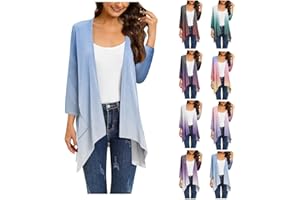 HPJKLYTR Kimono Cardigan 3/4 Sleeve Cardigan for Women,Plus Size Gradient Open Front Lightweight Summer Cardigan With Pocket