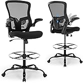 Bondesin Drafting Chair, Ergonomic Tall Office Chair with Lumbar Support Standing Desk Stool with Flip-up Armrests Comfy High Office Desk Chair with Adjustable Foot Ring for Counter Height Desk, Black