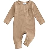 Newborn Baby Boy Easter Outfit Knit Ribbed Bunny Rabbit Skin Ear Pocket Romper Jumpsuit Infant One Piece Clothes