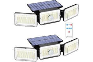 MOKOT Solar Lights Outdoor Waterproof, Motion Sensor & Flood Outdoor Lights with Remote Control, 4 Adjustable Modes, 3000LM & 218 LED, High-Energy-Density Solar Panel-Monocrystalline Technology, 2 Pack