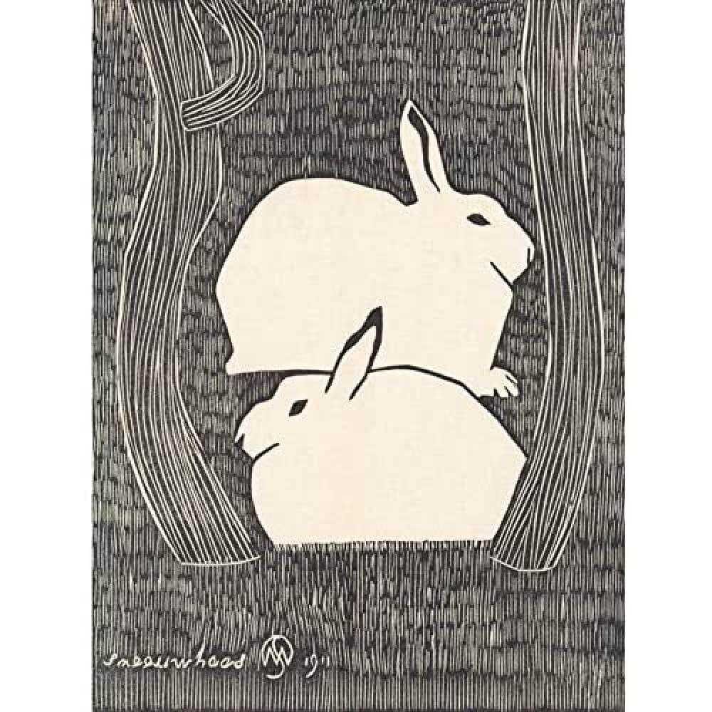 Artery8 Samuel Jessurun De Mesquita Two Snow Hare Art Print Canvas Premium Wall Decor Poster Mural