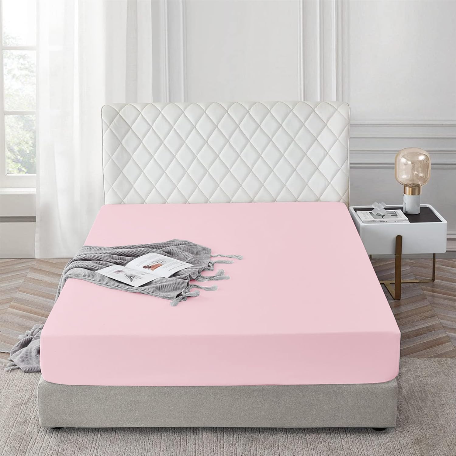 AR Ware King Size Bedding Fitted Sheets 100% Egyptian Cotton 300 TC, Breathable Extra Deep Fitted King Size Sheet, Hotel Quality 30 Cm (Blush)