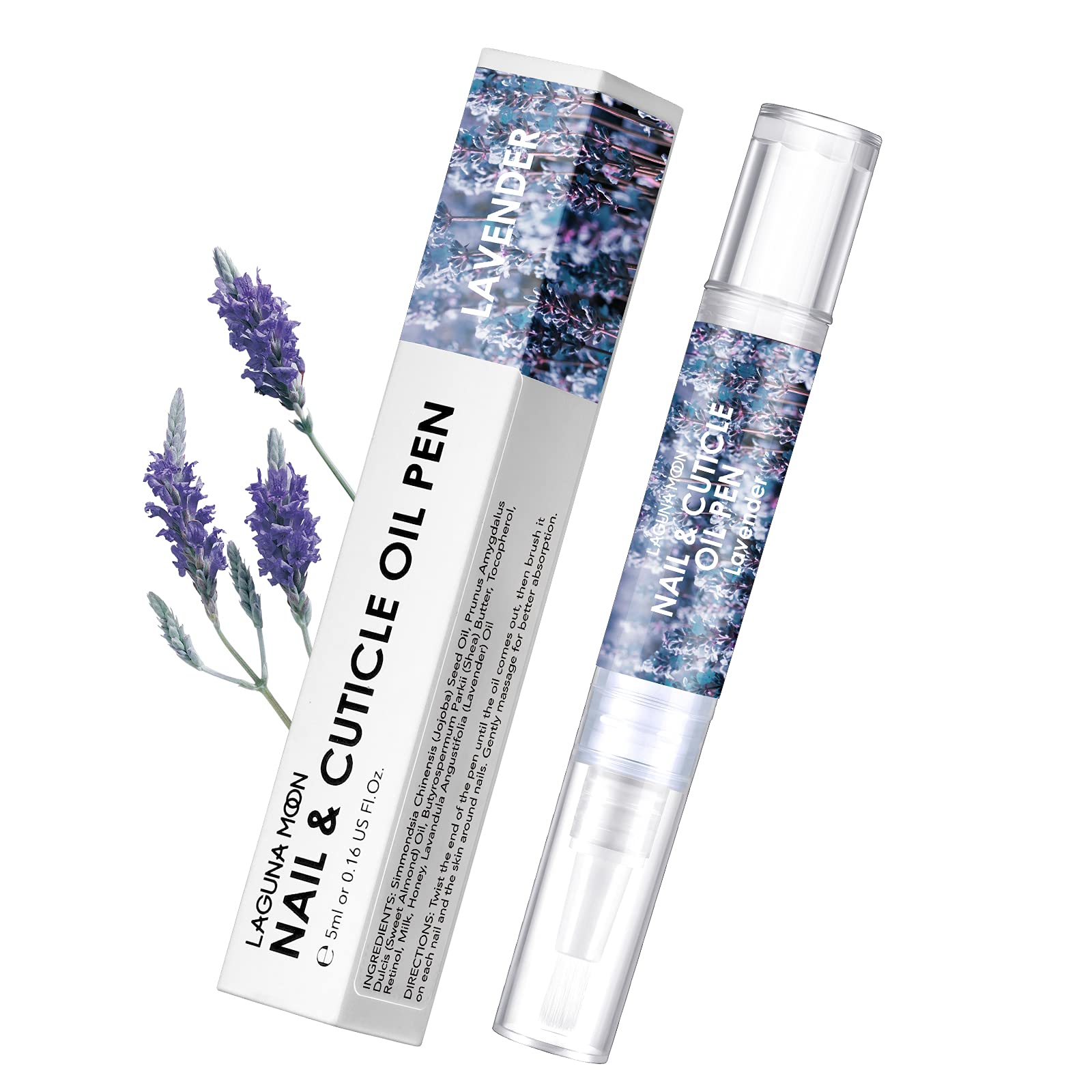Lagunamoon Cuticle Oil Pen - 5ml Nail Oil with Natural Ingredients to Moisturize and Nourish Dry Cuticles, Prevent Cracking and Hangnails - Lavender