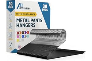Lifemaster Metal Pants Hanger Set - 30 Pieces Elegant Non-Slip Closet Space Saving Hanger Set for Pants, Trouser, Blankets, and Jeans with Rubber Coating and Open Ended Sleek Design - Black
